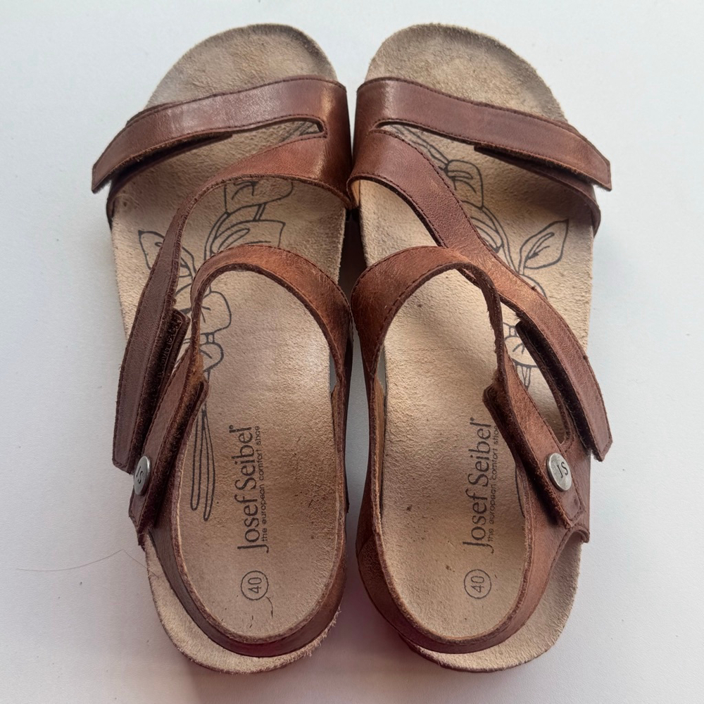 Josef Seibel Brown Leather Comfort Sandals EU 40 Adjustable Strappy Footbed - Picture 6 of 8